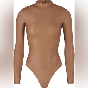 Skims Mock Neck Faux Leather Bodysuit